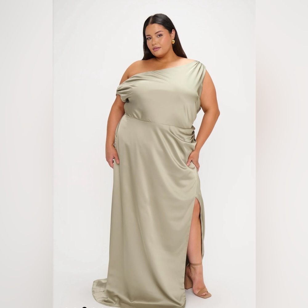 NWOT Show Me Your MuMu One-Shoulder Satin Dress in Sage